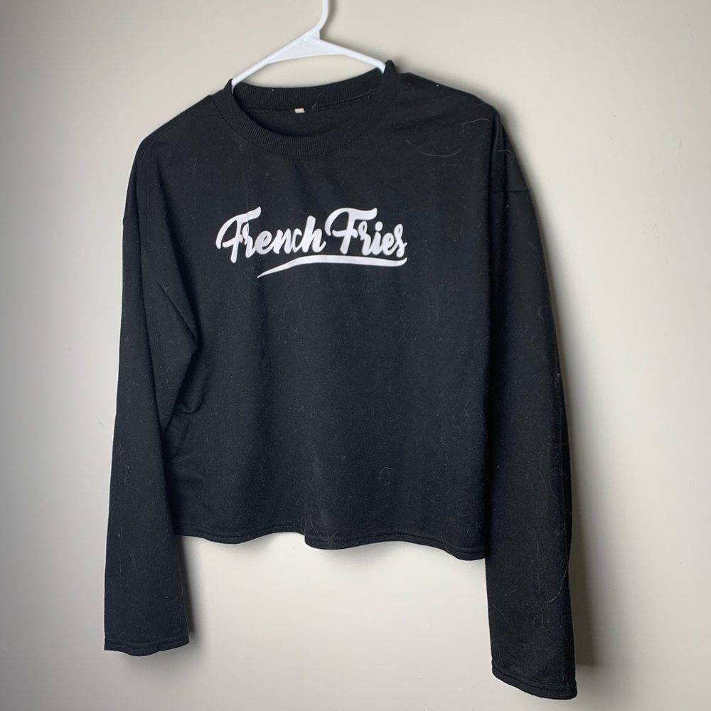 black “french fries” sweater